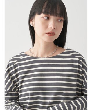 earth music&ecology バック釦ボーダーチュニック Charcoal Gray