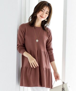 Tiaclasse L 【洗える】大人華やぐ2段ティアードニットチュニック ピンク