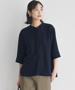 23区 【先行予約】ストレッチジョーゼット スタンドカラー リボン ブラウス ネイビー系