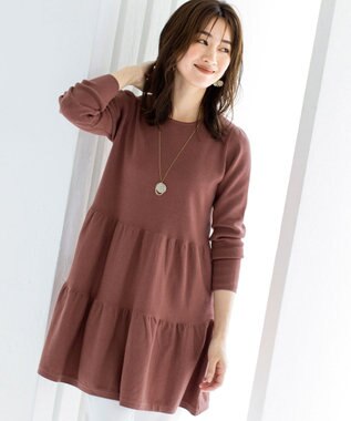 Tiaclasse L 【洗える】大人華やぐ2段ティアードニットチュニック ピンク