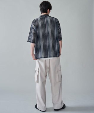 WEGO ストライプメッシュBIGシャツ（SS） ブラック中濃色