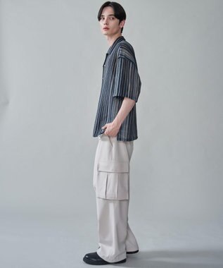 WEGO ストライプメッシュBIGシャツ（SS） ブラック中濃色