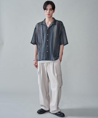 WEGO ストライプメッシュBIGシャツ（SS） ブラック中濃色