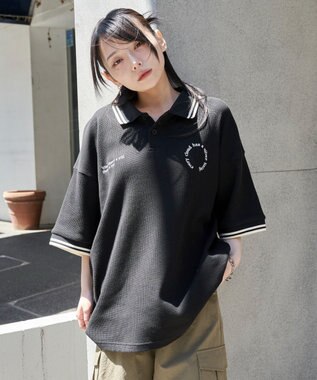 WEGO 【ユニセックス着用ITEM/MLサイズ展開】ワッフルラインポロ ブラック