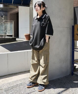 WEGO 【ユニセックス着用ITEM/MLサイズ展開】ワッフルラインポロ ブラック