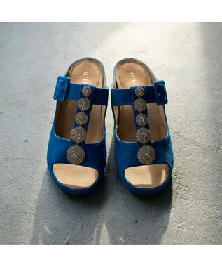 MODE ET JACOMO <D'ICI>ビジューモチーフTストラップサンダル ブルースエード