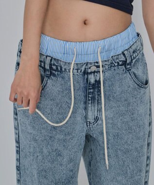 WEGO 【ユニセックス着用ITEM/MLサイズ展開/ウエストゴム】ボクサードッキングデニムパンツ デニム淡加工色