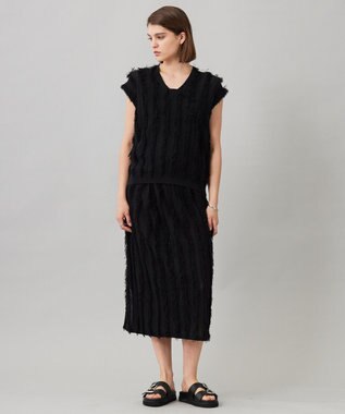 ICB L 【洗える】カットジャガード Vネックニット ブラック系