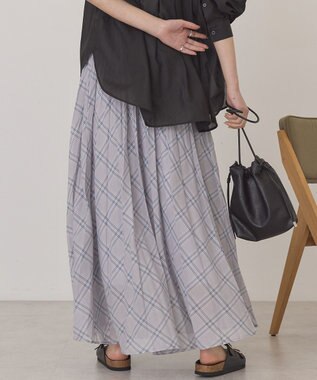 AMERICAN HOLIC 【選べる丈】チェックシアープリーツスカート Light Gray