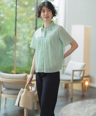J.PRESS LADIES L シアードライトリコット シャツライク カットソー ソフトグリーン系