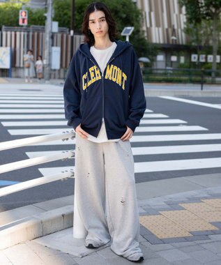 WEGO 【25年秋冬新作/ユニセックス着用ITEM/SMLサイズ展開】グラフィックロゴダブルZIPパーカー ネイビー