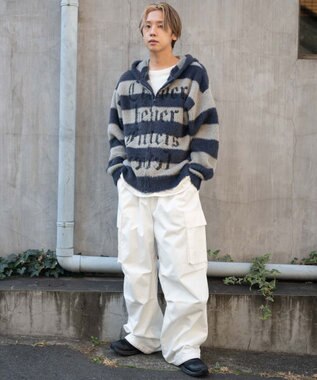 WEGO シャギーグラフィックZIPパーカー グレーボーダー