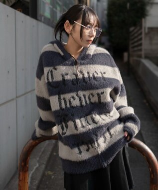 WEGO シャギーグラフィックZIPパーカー グレーボーダー