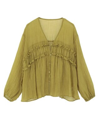 Green Parks Ｖネックフリルシアープリーツブラウス Green