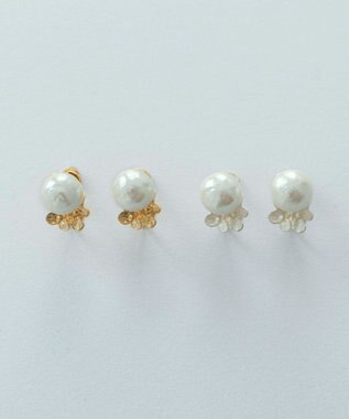 Pisceans フローラル&コットンパールイヤリング マットゴールド