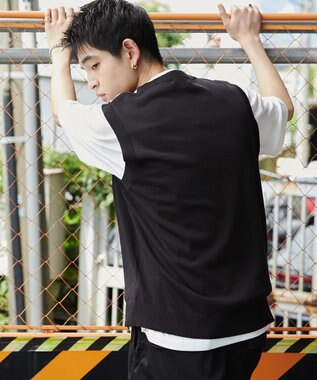 WEGO 【ユニセックス着用ITEM/2点セット】アンサンブルゲームロゴニットベスト ブラック