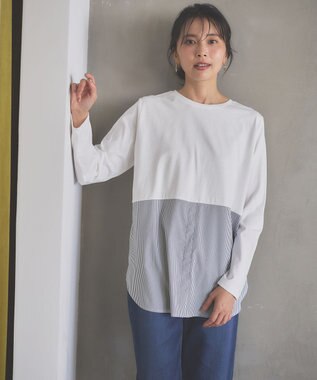 ANY シャツコンビテールＴシャツ ストライプ