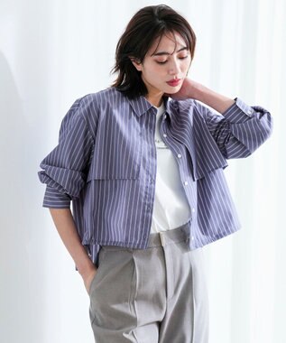 ANY SIS クロップドヨークハオリ シャツ ライトブルーストライプ