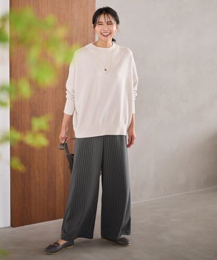 ANY 【手洗い可/ウエストゴム】ドロストワイドパンツ グレーストライプ