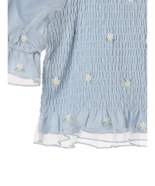 earth music&ecology フラワー刺繍ブラウス Blue