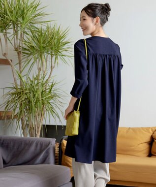 Tiaclasse 【洗える】バックギャザーハートネックAラインワンピース ネイビー