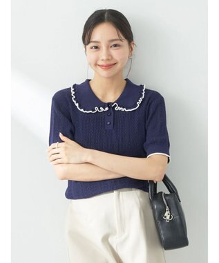 earth music&ecology フリルニットポロ Navy