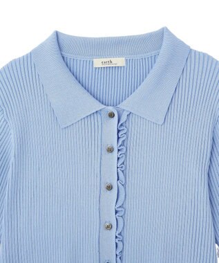 earth music&ecology ミニフリルポロカーディガン Blue