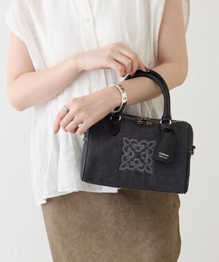 russet 【刺繍モノグラム】デニム2WAYミニボストンバッグ(CE-1773) Black