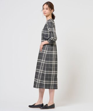 J.PRESS LADIES L ブロックチェックジャガード ワンピース ブラック×ベージュ系