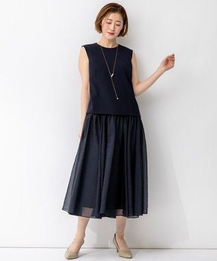 23区 【APPLAUDIR】クリアジョーゼットコンビ ドレス ネイビー系