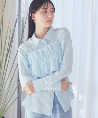 earth music&ecology ＳＥＴ２点起毛ストライプシャツ＋バルーンビスチェ Blue