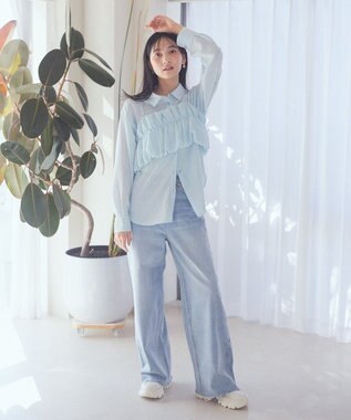 earth music&ecology ＳＥＴ２点起毛ストライプシャツ＋バルーンビスチェ Blue