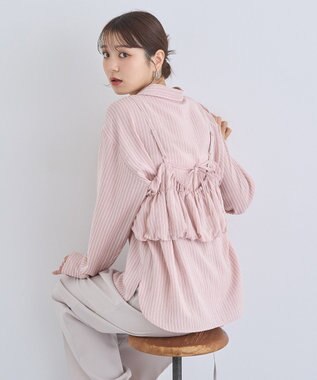 earth music&ecology ＳＥＴ２点起毛ストライプシャツ＋バルーンビスチェ Pink