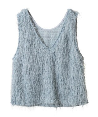 AMERICAN HOLIC 【前後2way】サイドスリットシャギーベスト Grayish Blue