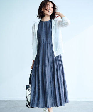 23区 【洗える】プリーツコンビ ワンピース ダークグリーン系