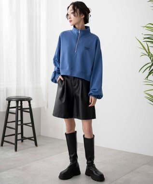 WEGO ハーフジップショートスウェット ブルー