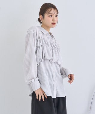 earth music&ecology ＳＥＴ２点起毛ストライプシャツ＋バルーンビスチェ Light Gray