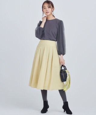 組曲 L ミニ裏毛チュールスリーブ カットソー チャコールグレー系