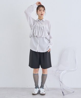 earth music&ecology ＳＥＴ２点起毛ストライプシャツ＋バルーンビスチェ Light Gray