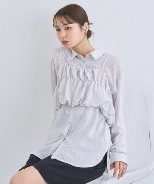 earth music&ecology ＳＥＴ２点起毛ストライプシャツ＋バルーンビスチェ Light Gray