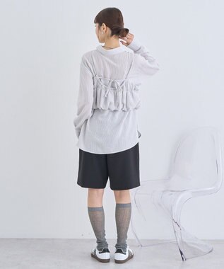 earth music&ecology ＳＥＴ２点起毛ストライプシャツ＋バルーンビスチェ Light Gray