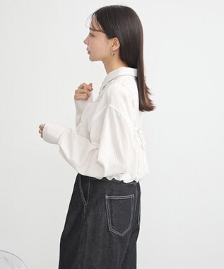 earth music&ecology ＳＥＴ２点起毛ストライプシャツ＋バルーンビスチェ Off White