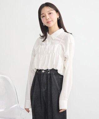 earth music&ecology ＳＥＴ２点起毛ストライプシャツ＋バルーンビスチェ Off White