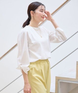 ANY 【洗濯機可/UVケア/アンチピリング】布帛ねじり袖コンビプルオーバー ホワイト