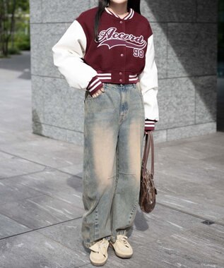 WEGO スタジアムロゴショートスタジャン ワイン