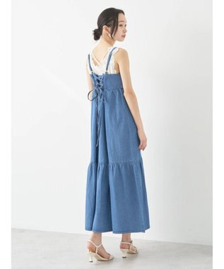 earth music&ecology デニムバックレースアップワンピース Light Indigo