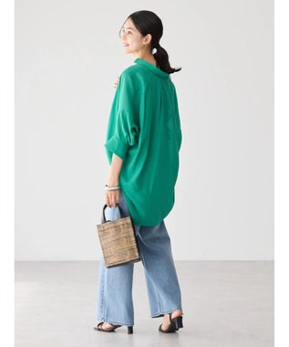 AMERICAN HOLIC 接触冷感５分袖変形ドルマンシアーシャツ Green
