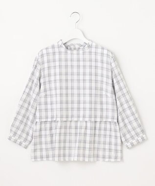 J.PRESS LADIES 【洗える】 セルロースチェック スタンドカラー ブラウス ネイビー系3