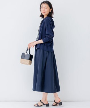 23区 【洗える】シアーコットンナイロン ニットパーカー ネイビー系