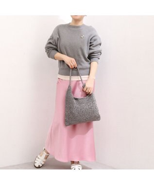 UNBILLION カシュカシュ cachecache / メタリックコード柄編みワンハンドルトート ダークシルバー